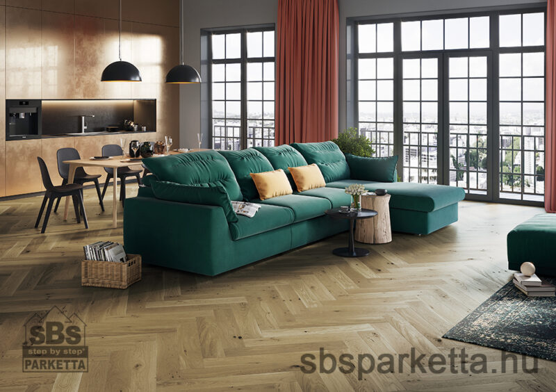 027990-BARLINEK WOOD - PURE CLASSICO LINE - HERRINGBONE COUNTRY 130 - Tölgy matt OX4 OIL Kefélt szalagparketta - BROWN GOLD - TOFFEE_M4V