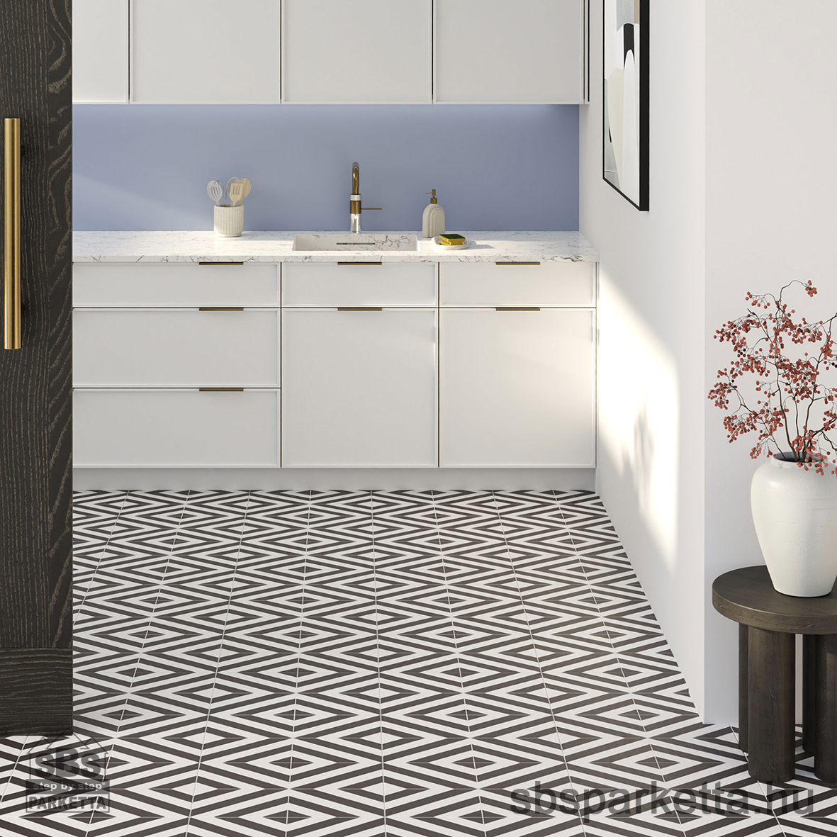 014490- FAUS - Vízálló laminált padló - RETRO 1 - KŐMINTÁS - BLACK & WHITE PATTERN TILE - S185210 - 8mm_AC6/33 - Image 2