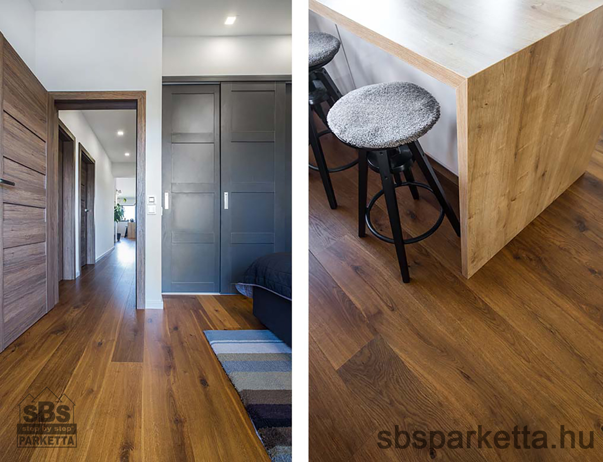 026990-FREVINI - BASICA - Medium smoked Tölgy Character Lakkozott - MULTI LAYER/TÖBBRÉTEGŰ - Kefélt Pácolt Szalagparketta – BROWNIE PLANK – M4V (2,38 m2/cs/6db) - Image 6