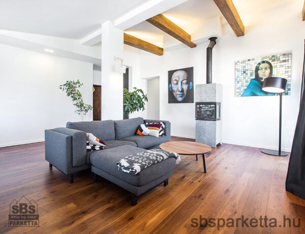 026990-FREVINI - BASICA - Medium smoked Tölgy Character Lakkozott - MULTI LAYER/TÖBBRÉTEGŰ - Kefélt Pácolt Szalagparketta – BROWNIE PLANK – M4V (2,38 m2/cs/6db) - Image 2