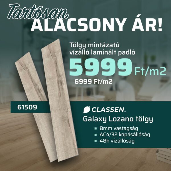 005990-CLASSEN laminált padló - GALAXY - LOZANO TÖLGY WR - 61509 - 8mm_AC4/32_4V - SZUPER AKCIÓ! - Image 3