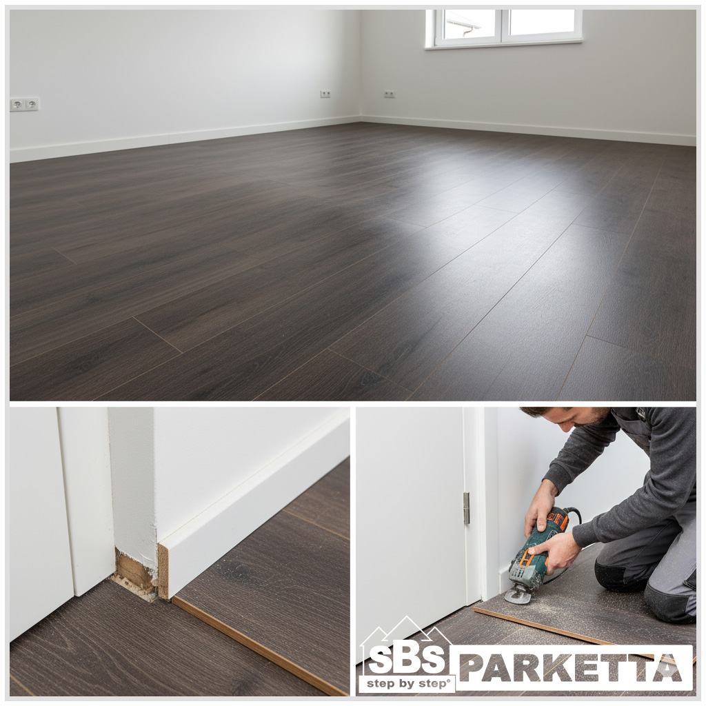 Egy felpúposodott, rosszul lerakott laminált padló illusztrálja a DIY hibákat