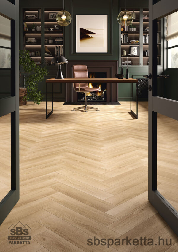 012990- ALSAFLOOR - Vízálló laminált padló - SOLID PLUS BR - HERRINGBONE - SANDALWOOD OAK - 465 - 12mm_AC6/33 - Image 2