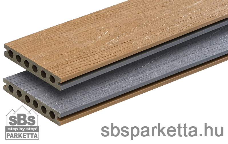 010990-MM WPC Prestige Co-extrudált teraszdeszka, 3D famintás, 2 szín: Light Gray / Customized Teak, 140x22x2900 mm (1szál/0,43m2 bruttó - 7,89kg/db) - Image 3