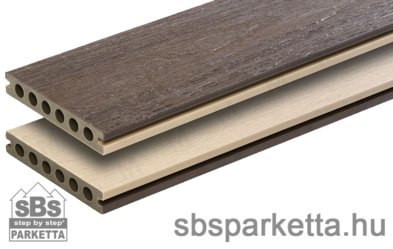 010990-MM WPC Prestige Co-extrudált teraszdeszka, 3D famintás, 2 szín: Dark Umber / Albus, 140x22x2900 mm (1szál/0,43m2 bruttó - 7,89kg/db) - Image 3